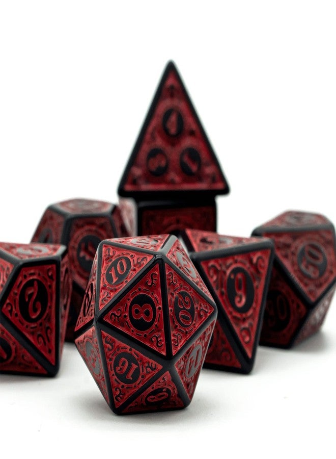 مجموعة نرد Poludie DND - نرد متعدد الأوجه D&D (7 قطع) مع حقيبة نرد جلدية لألعاب تقمص الأدوار Dungeons and Dragons (أحمر بحافة سوداء) - Image 3